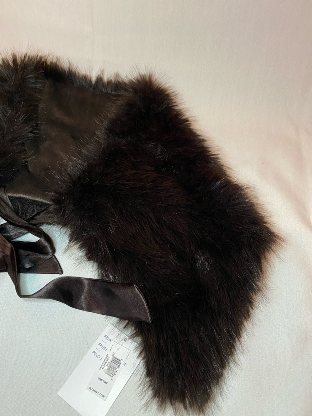 Brown Faux Fur Shoulder Stole with Satin Ribbon - Picture 3 of 8